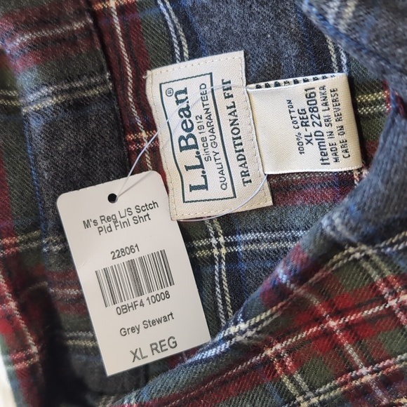 NWT L.L. Bean Grey Stewart Scotch Plaid Flannel Button Up Shirt Traditional Fit - Picture 4 of 7